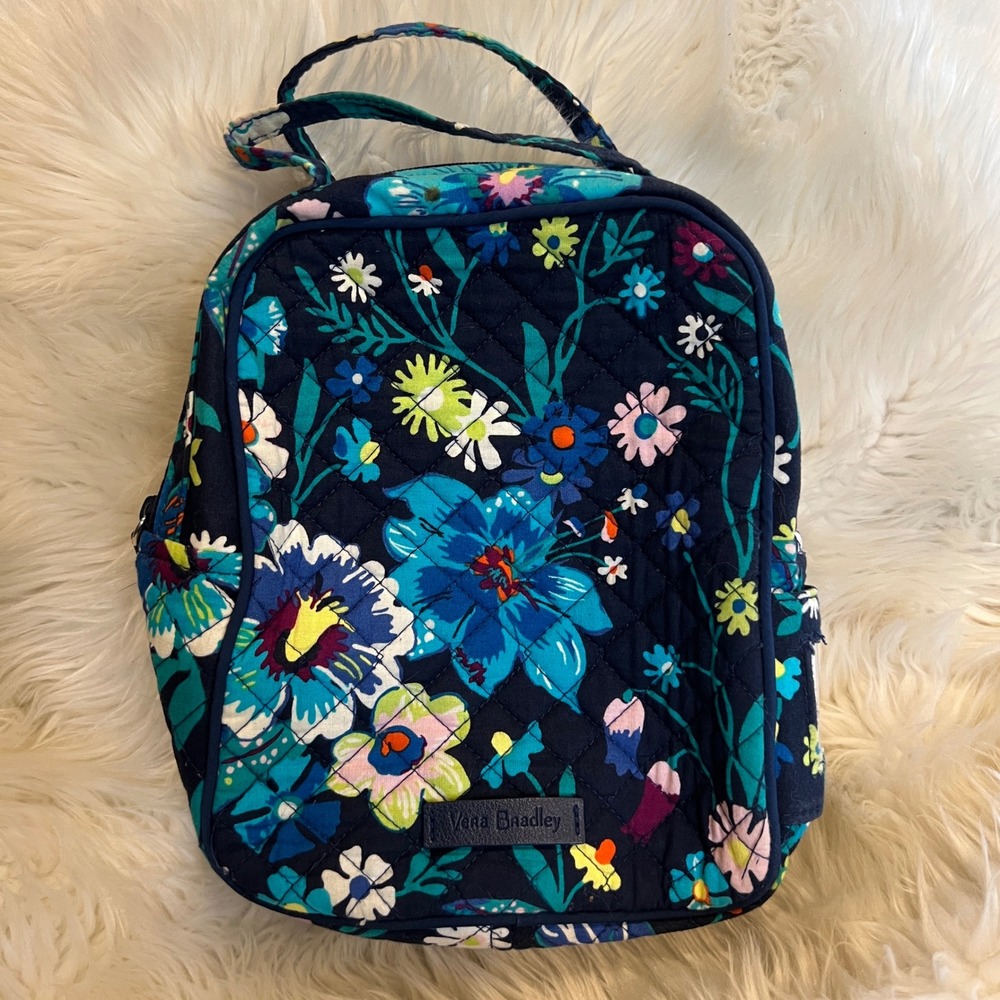 Vera Bradley Moonlight Garden Floral Quilted Insulated Lunch Bag Navy Blue